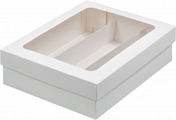 Коробка для макарон с окошком и ложементом 210*165*55 мм (белая)