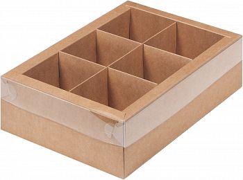 Коробка под ассорти десертов с пластиковой крышкой 240*170*70 мм (6 ячеек) (крафт)